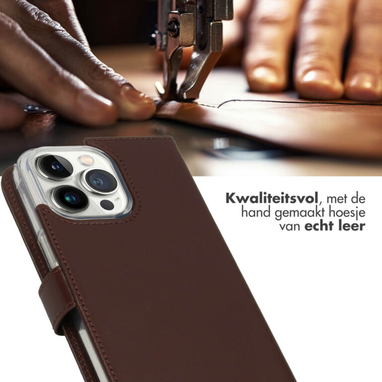 Selencia Echt Lederen Bookcase Apple iPhone 14 Pro Max - Bruin - Afbeelding 4