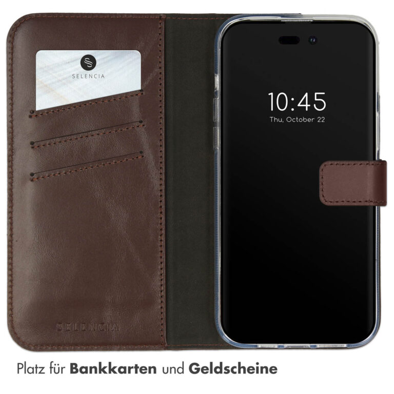 Selencia Echt Lederen Bookcase Apple iPhone 14 Pro Max - Bruin - Afbeelding 9
