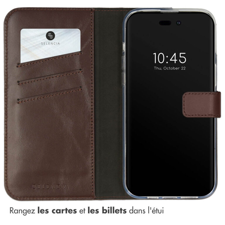 Selencia Echt Lederen Bookcase Apple iPhone 14 Pro Max - Bruin - Afbeelding 6
