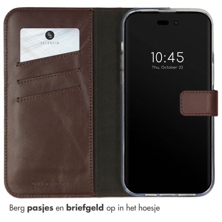 Selencia Echt Lederen Bookcase Apple iPhone 14 Pro Max - Bruin - Afbeelding 3