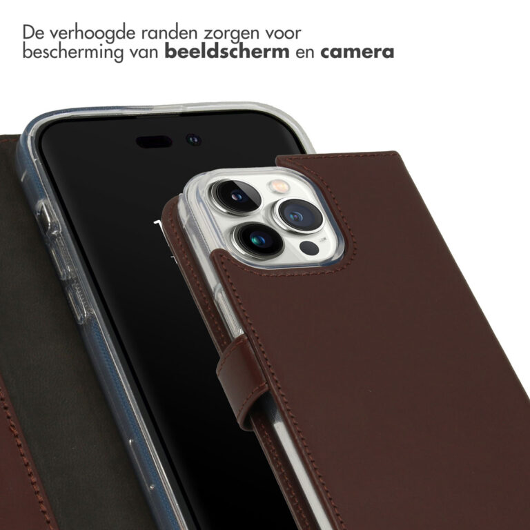Selencia Echt Lederen Bookcase Apple iPhone 14 Pro Max - Bruin - Afbeelding 2
