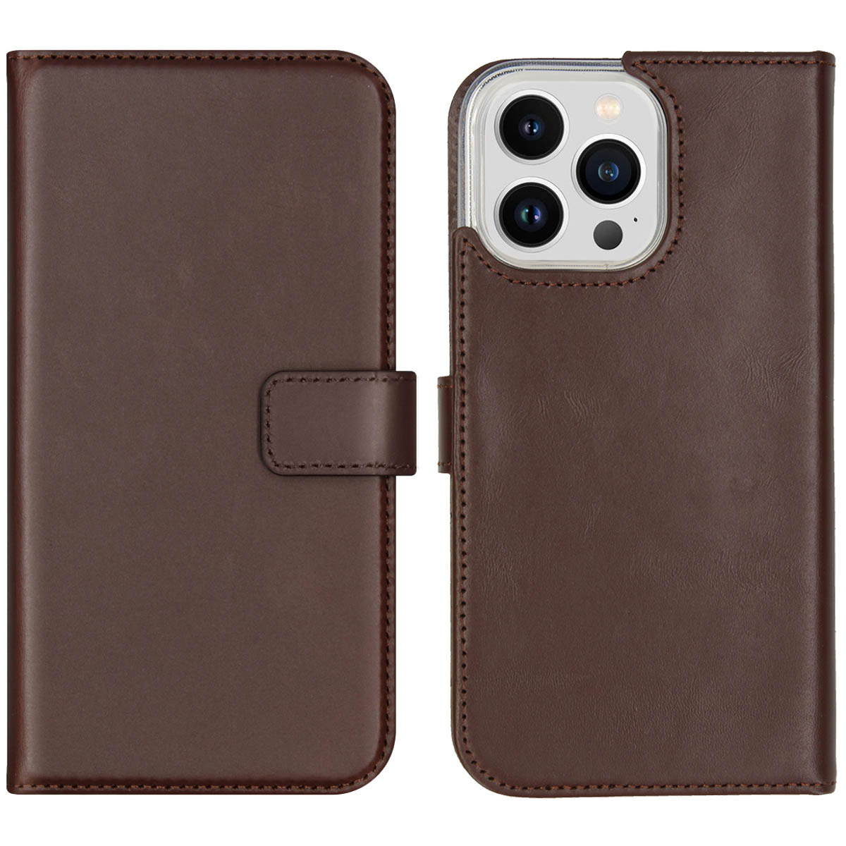 Selencia Echt Leren Bookcase iPhone 14 Pro Max – Bruin