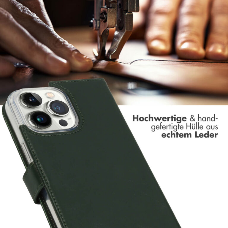 Selencia Echt Leren Bookcase iPhone 14 Pro Max - Groen - Afbeelding 10