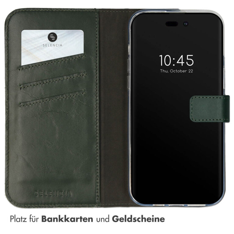 Selencia Echt Leren Bookcase iPhone 14 Pro Max - Groen - Afbeelding 9