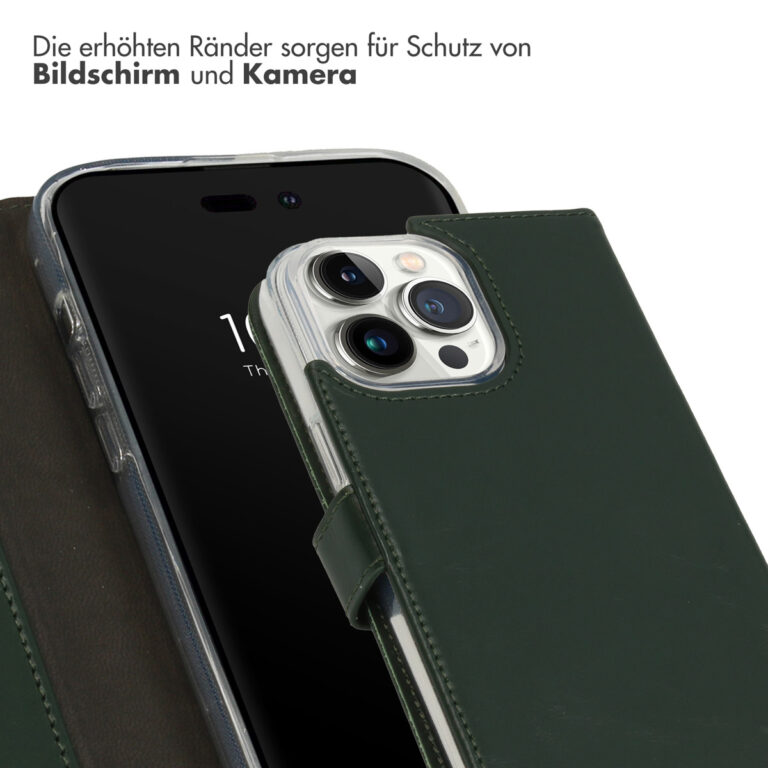 Selencia Echt Lederen Bookcase Apple iPhone 14 Pro Max - Groen - Afbeelding 8