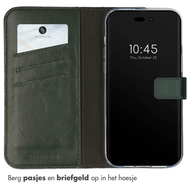 Selencia Echt Lederen Bookcase Apple iPhone 14 Pro Max - Groen - Afbeelding 3