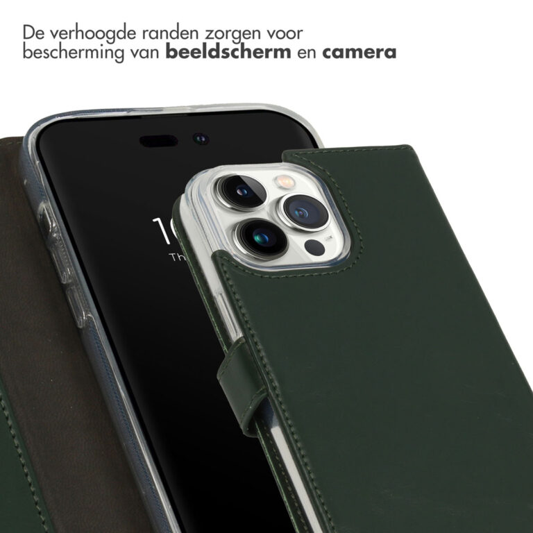 Selencia Echt Leren Bookcase iPhone 14 Pro Max - Groen - Afbeelding 2