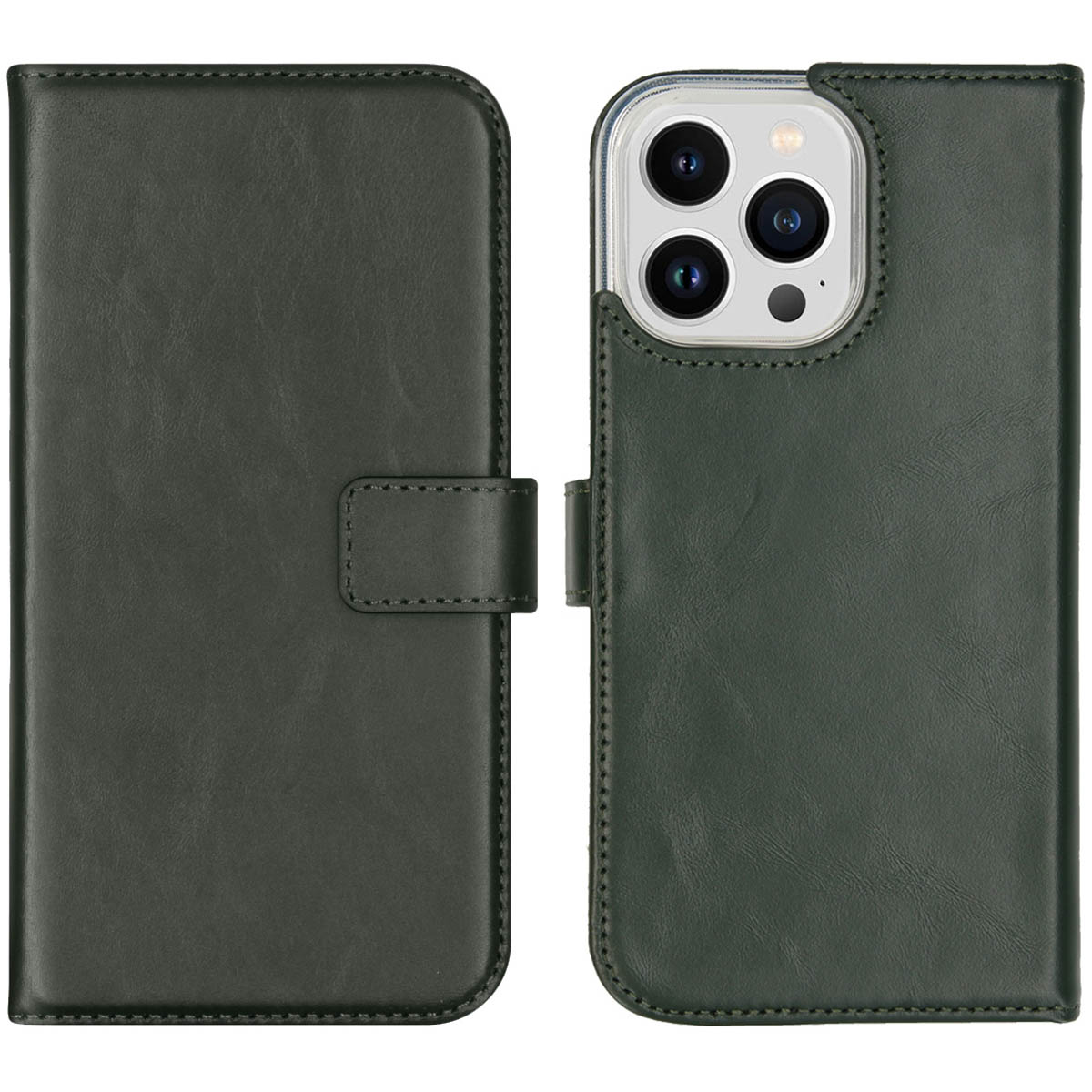 Selencia Echt Leren Bookcase iPhone 14 Pro Max – Groen