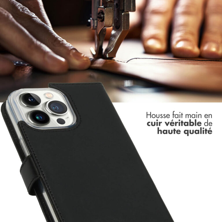 Selencia Echt Leren Bookcase iPhone 14 Pro Max - Zwart - Afbeelding 7