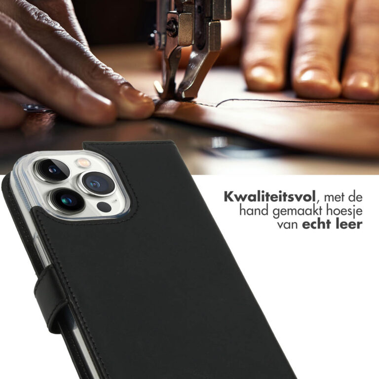 Selencia Echt Leren Bookcase iPhone 14 Pro Max - Zwart - Afbeelding 4