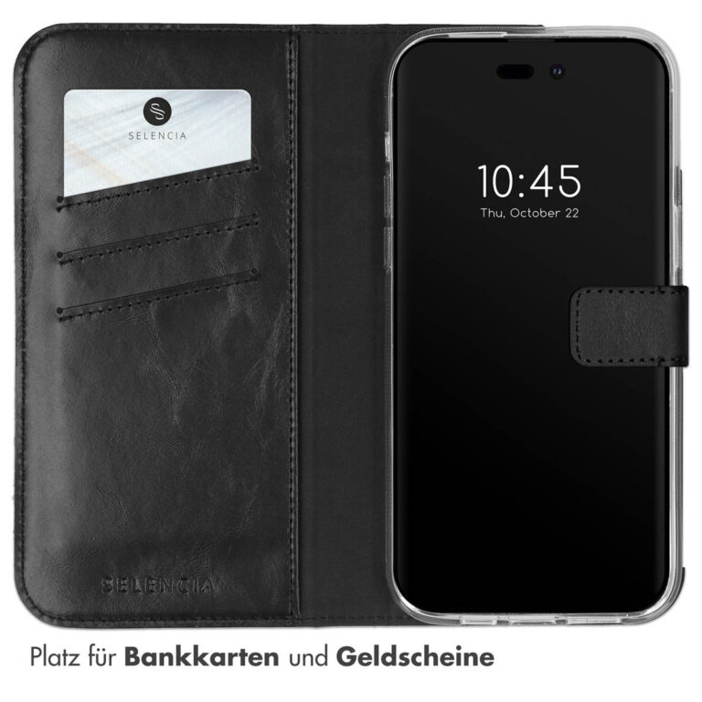 Selencia Echt Lederen Bookcase Apple iPhone 14 Pro Max - Zwart - Afbeelding 9
