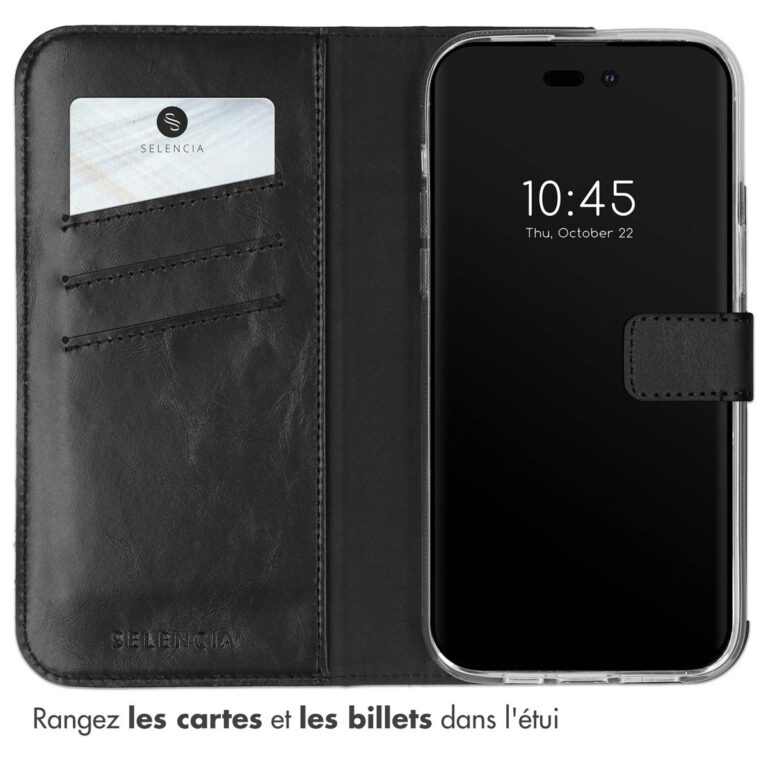 Selencia Echt Lederen Bookcase Apple iPhone 14 Pro Max - Zwart - Afbeelding 6