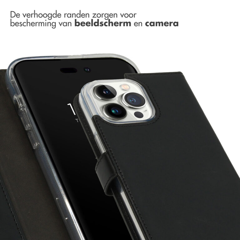 Selencia Echt Lederen Bookcase Apple iPhone 14 Pro Max - Zwart - Afbeelding 2