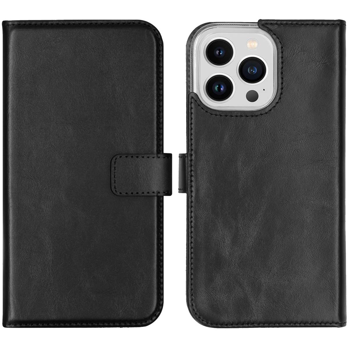 Selencia Echt Leren Bookcase iPhone 14 Pro Max – Zwart