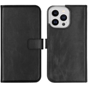 Selencia Echt Lederen Bookcase Apple iPhone 14 Pro Max - Zwart