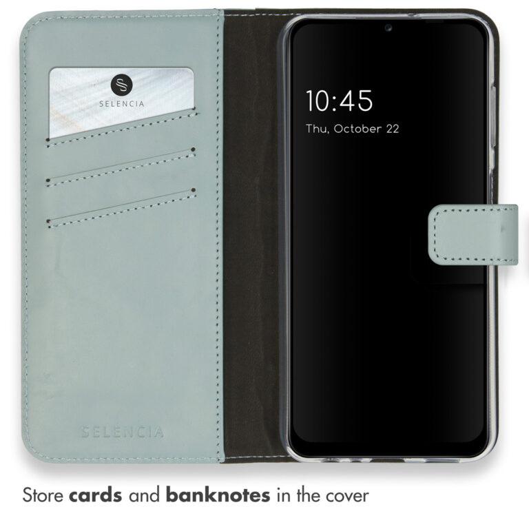 Selencia Echt Lederen Bookcase Samsung Galaxy A13 (4G) - Air Blue - Afbeelding 3