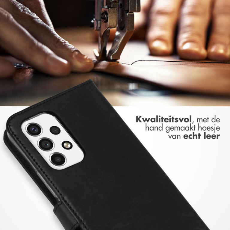 Selencia Echt Leren Bookcase Samsung Galaxy A53 - Zwart - Afbeelding 4