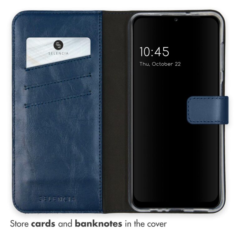 Selencia Echt Lederen Bookcase Samsung Galaxy A13 (5G) / A04s - Blauw - Afbeelding 3