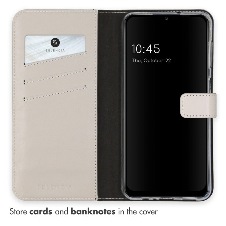 Selencia Echt Lederen Bookcase Samsung Galaxy A13 (5G) / A04s - Greige - Afbeelding 3