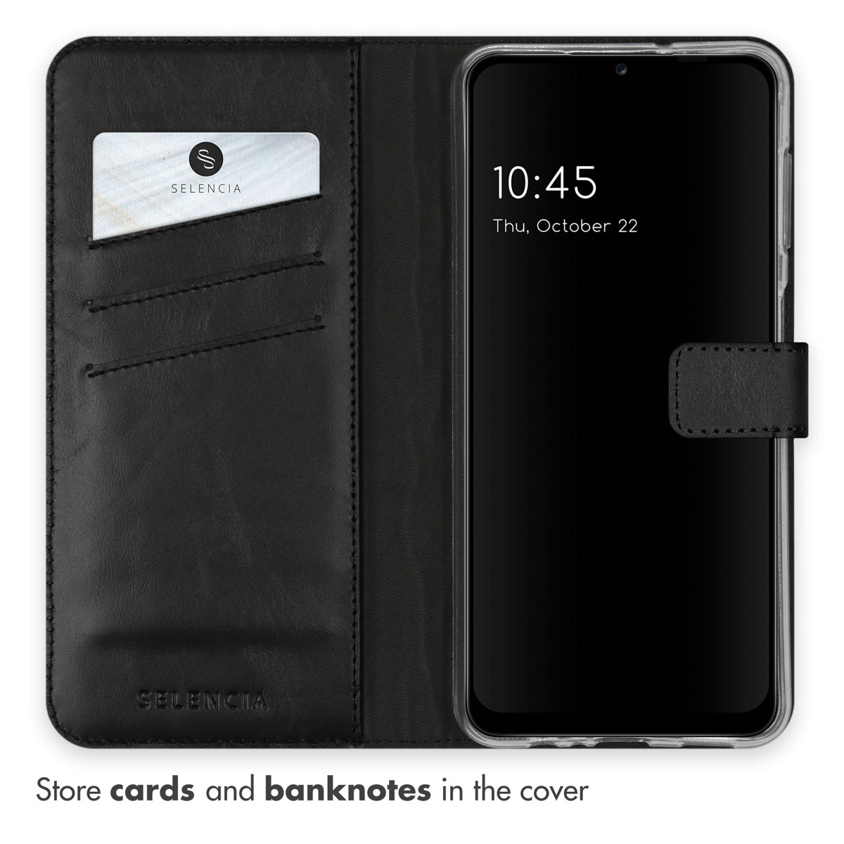 Selencia Echt Leren Bookcase Samsung Galaxy A13 (5G) / A04s - Zwart - Afbeelding 2