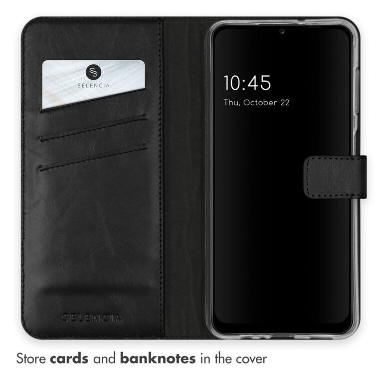 Selencia Echt Lederen Bookcase Samsung Galaxy A13 (5G) / A04s - Zwart - Afbeelding 3