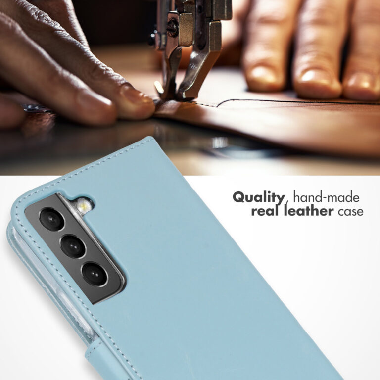 Selencia Echt Leren Bookcase Samsung Galaxy S22 - Lichtblauw - Afbeelding 4