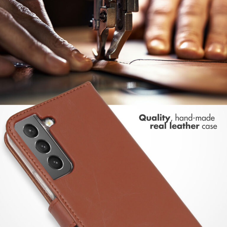 Selencia Echt Lederen Bookcase Samsung Galaxy S22 - Lichtbruin - Afbeelding 4