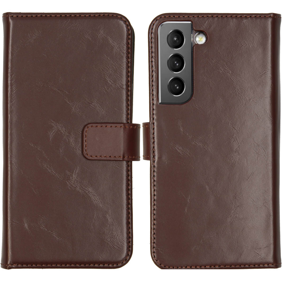Selencia Echt Leren Bookcase Samsung Galaxy S22 – Bruin