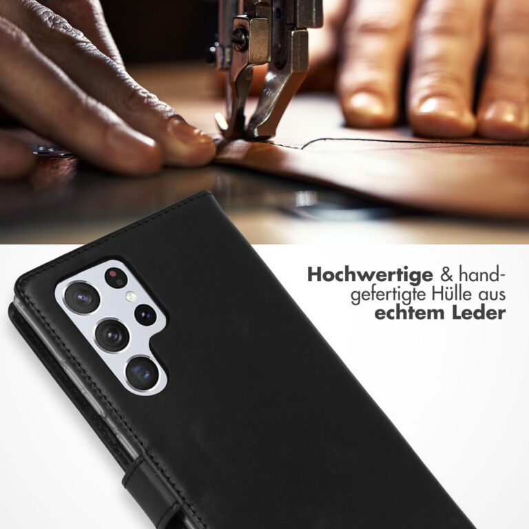 Selencia Echt Lederen Bookcase Samsung Galaxy S22 Ultra - Zwart - Afbeelding 10