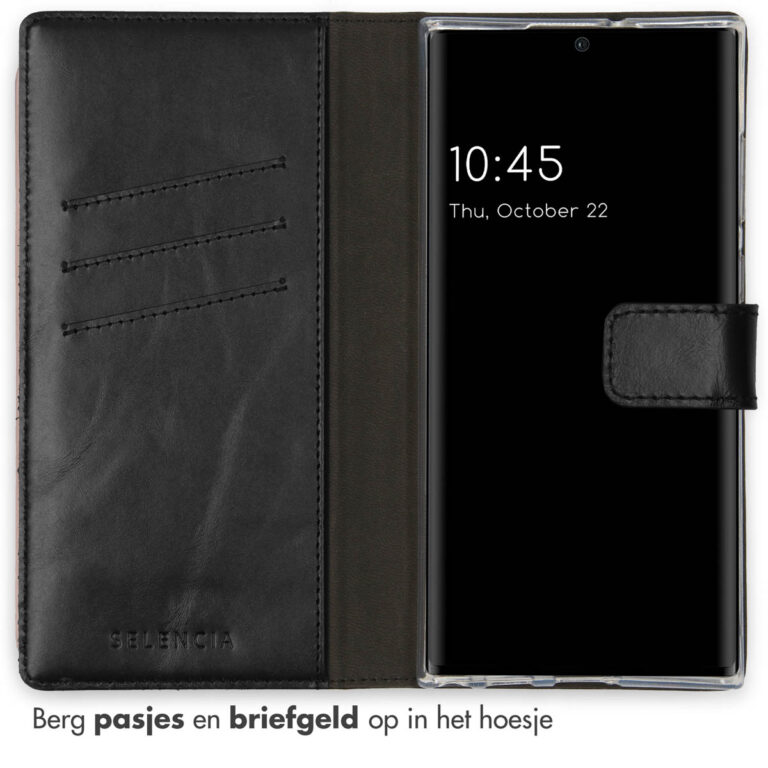 Selencia Echt Leren Bookcase Samsung Galaxy S22 Ultra - Zwart - Afbeelding 3