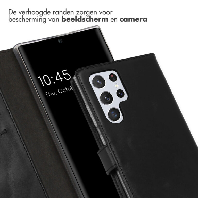 Selencia Echt Lederen Bookcase Samsung Galaxy S22 Ultra - Zwart - Afbeelding 2