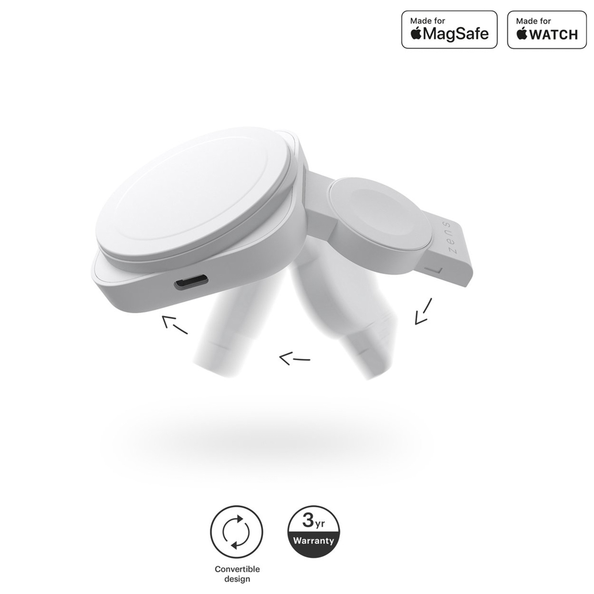 Zens Reislader 2-in-1 – MagSafe + Apple Watch – Wit