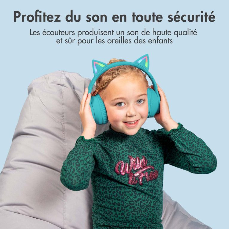 imoshion Draadloze Kinderkoptelefoon LED Light Cat Ear - Met AUX kabel - Lichtblauw - Afbeelding 10