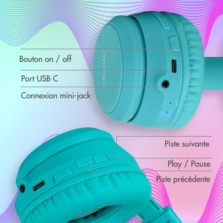 imoshion Draadloze Kinderkoptelefoon LED Light Cat Ear - Met AUX kabel - Lichtblauw - Afbeelding 9