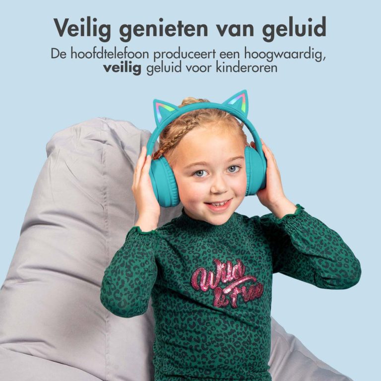imoshion Draadloze Kinderkoptelefoon LED Light Cat Ear - Met AUX kabel - Lichtblauw - Afbeelding 5
