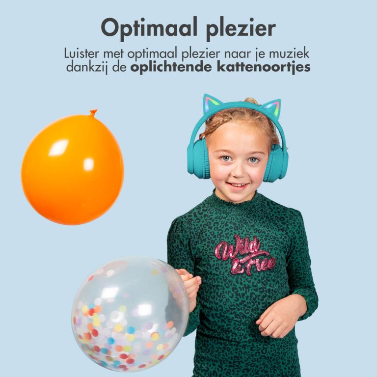 imoshion Draadloze Kinderkoptelefoon LED Light Cat Ear - Met AUX kabel - Lichtblauw - Afbeelding 3
