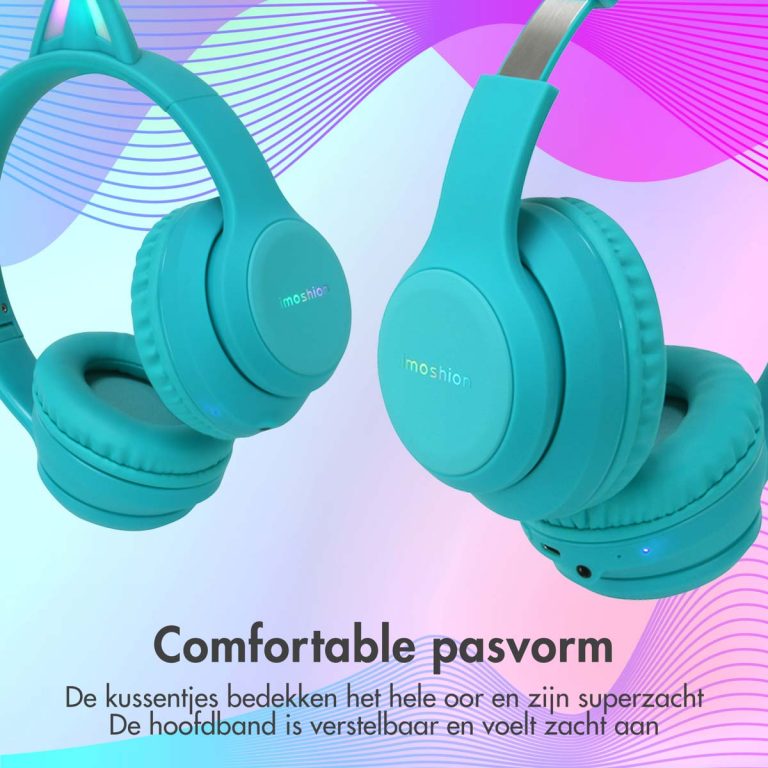 imoshion Draadloze Kinderkoptelefoon LED Light Cat Ear - Met AUX kabel - Lichtblauw - Afbeelding 2