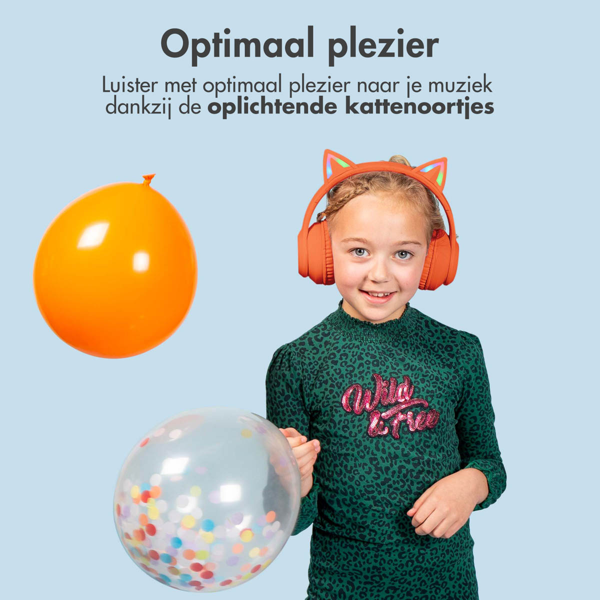 imoshion Draadloze Kinderkoptelefoon LED Light Cat Ear - Decibelbegrenzer - Met AUX kabel - Oranje - Afbeelding 3