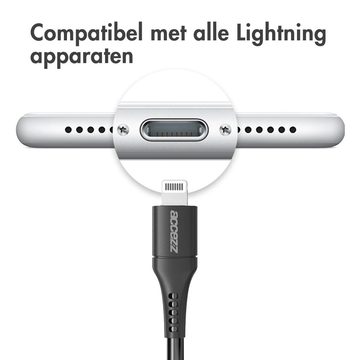 Accezz Lightning naar USB kabel - MFi certificering - 1 meter - Zwart - Afbeelding 3