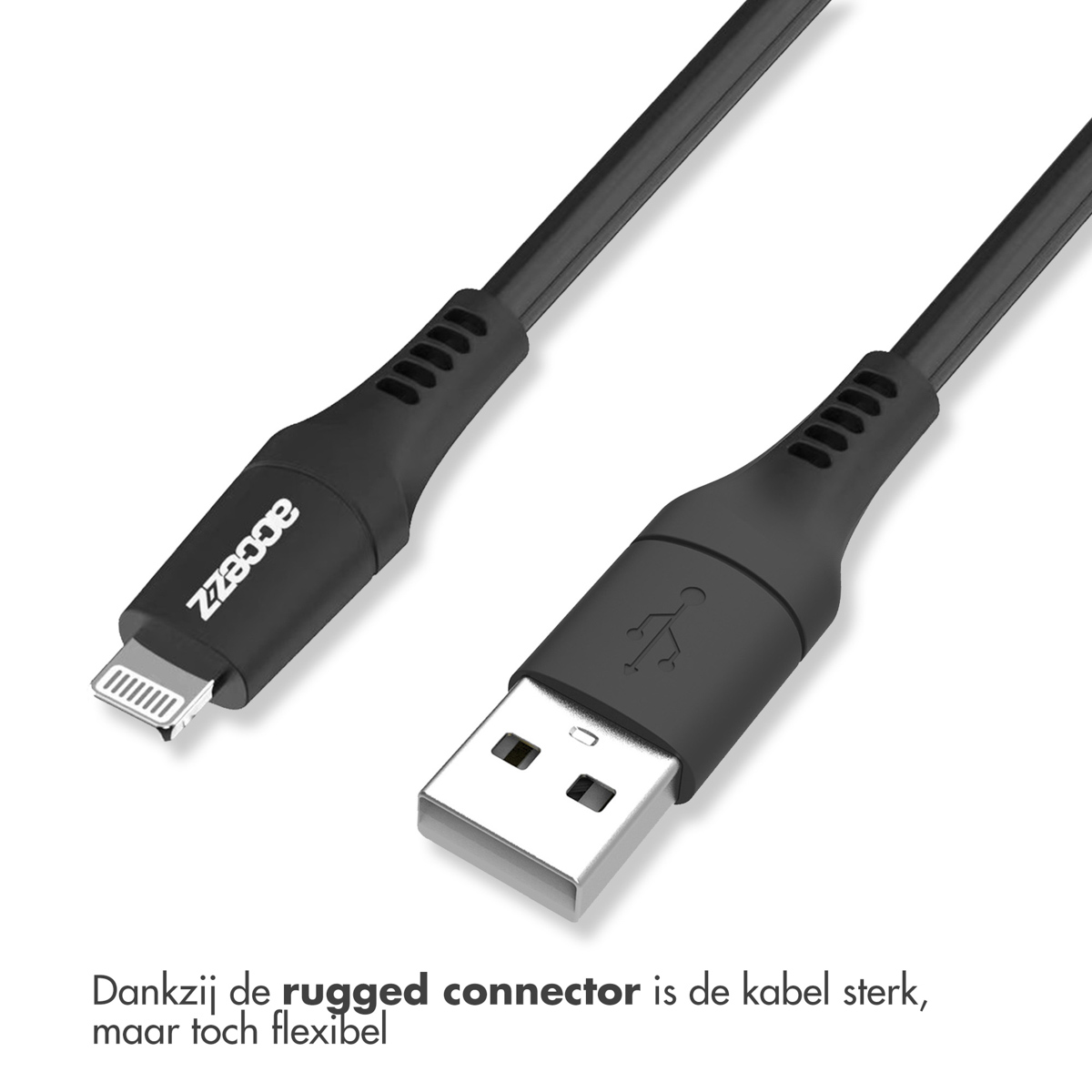 Accezz Lightning naar USB kabel - MFi certificering - 1 meter - Zwart - Afbeelding 2