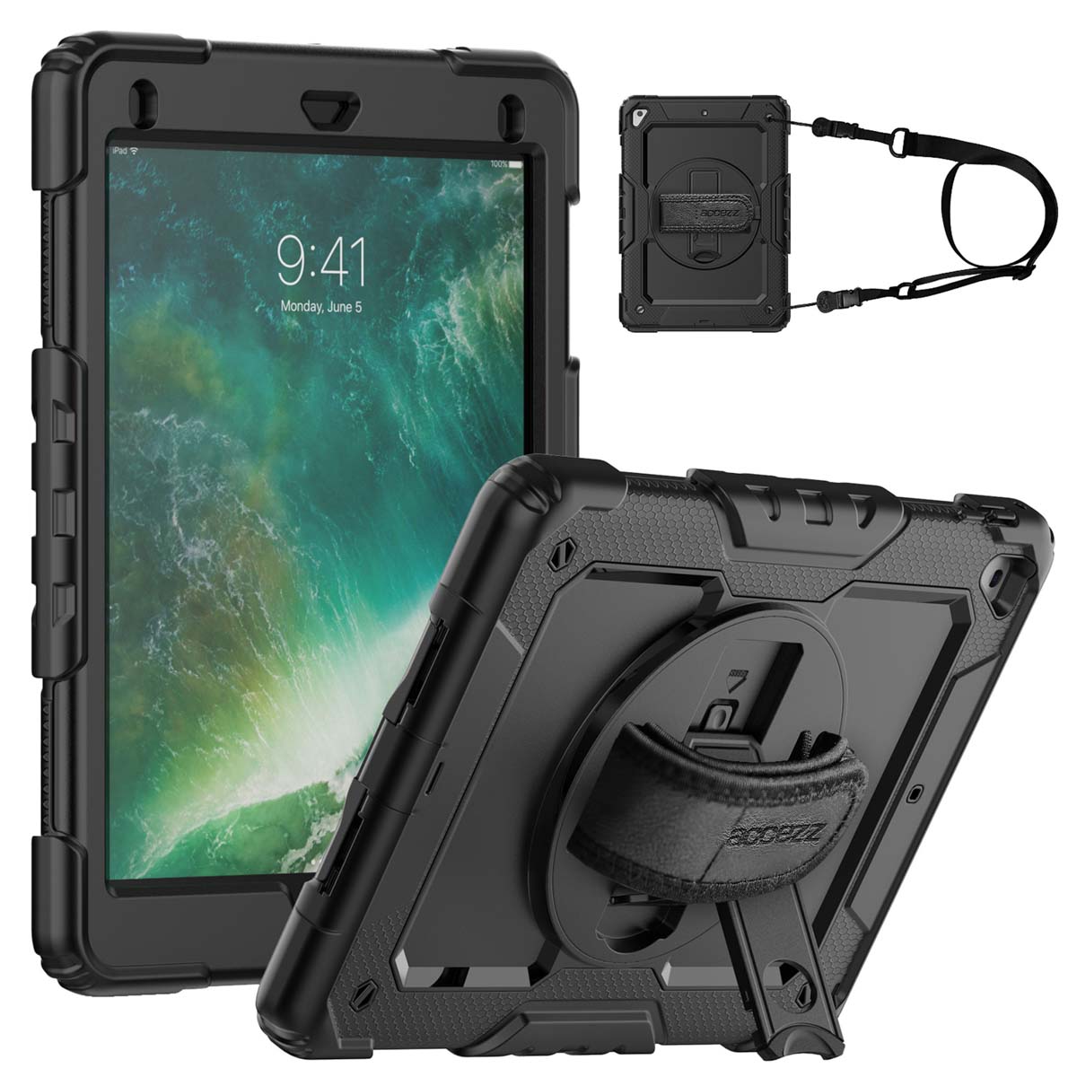 Accezz Rugged Backcover met schouderstrap Apple iPad 6 (2018) 9.7 inch / iPad 5 (2017) 9.7 inch – Zwart