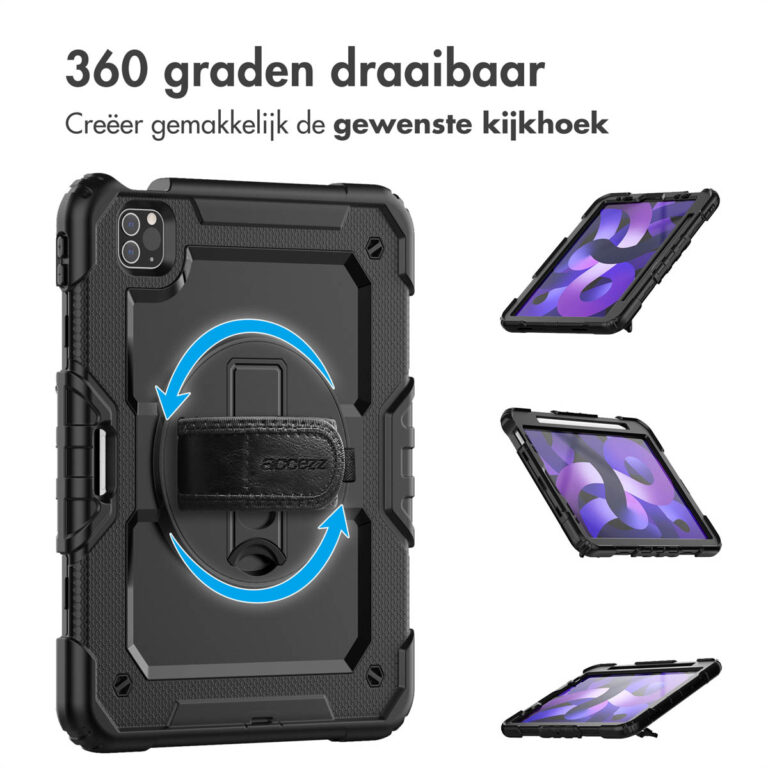 Accezz Rugged Backcover met schouderstrap Apple iPad Air 5 (2022) / Air 4 (2020) - Zwart - Afbeelding 6