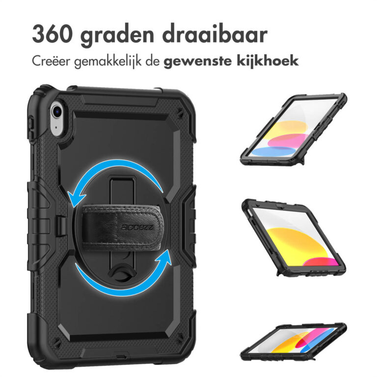 Accezz Rugged Backcover met schouderstrap Apple iPad 11 (2025) 11 inch / iPad 10 (2022) 10.9 inch - Zwart - Afbeelding 4