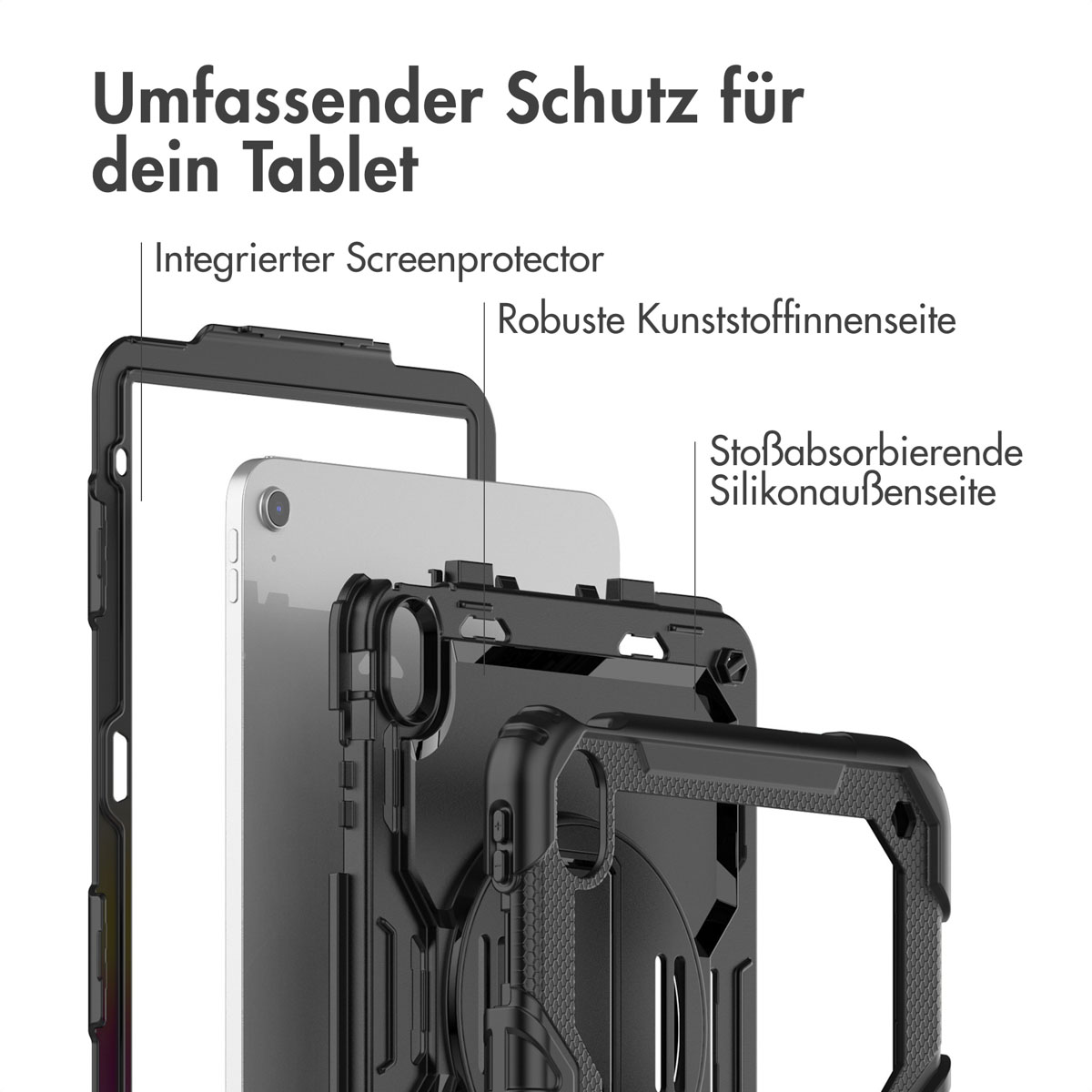 Accezz Rugged Backcover met schouderstrap Apple iPad 11 (2025) 11 inch A16 / iPad 10 (2022) 10.9 inch - Zwart - Afbeelding 8