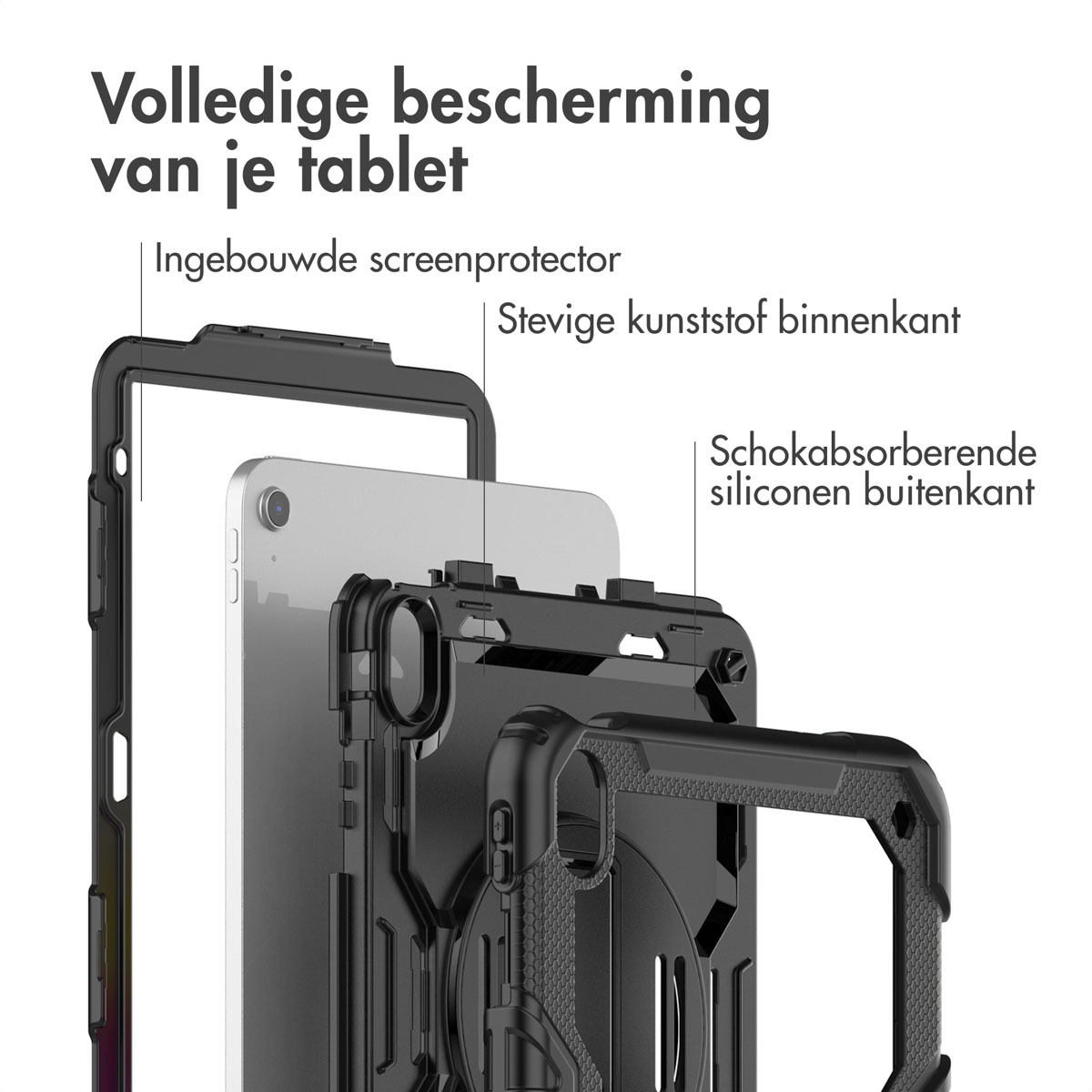 Accezz Rugged Backcover met schouderstrap Apple iPad 11 (2025) 11 inch A16 / iPad 10 (2022) 10.9 inch - Zwart - Afbeelding 9
