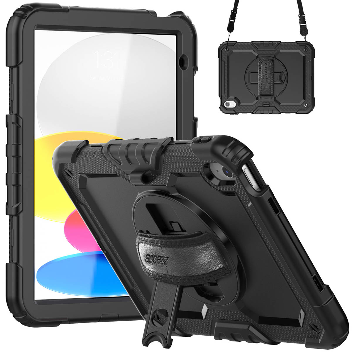 Accezz Rugged Backcover met schouderstrap Apple iPad 11 (2025) 11 inch A16 / iPad 10 (2022) 10.9 inch - Zwart - Afbeelding 2