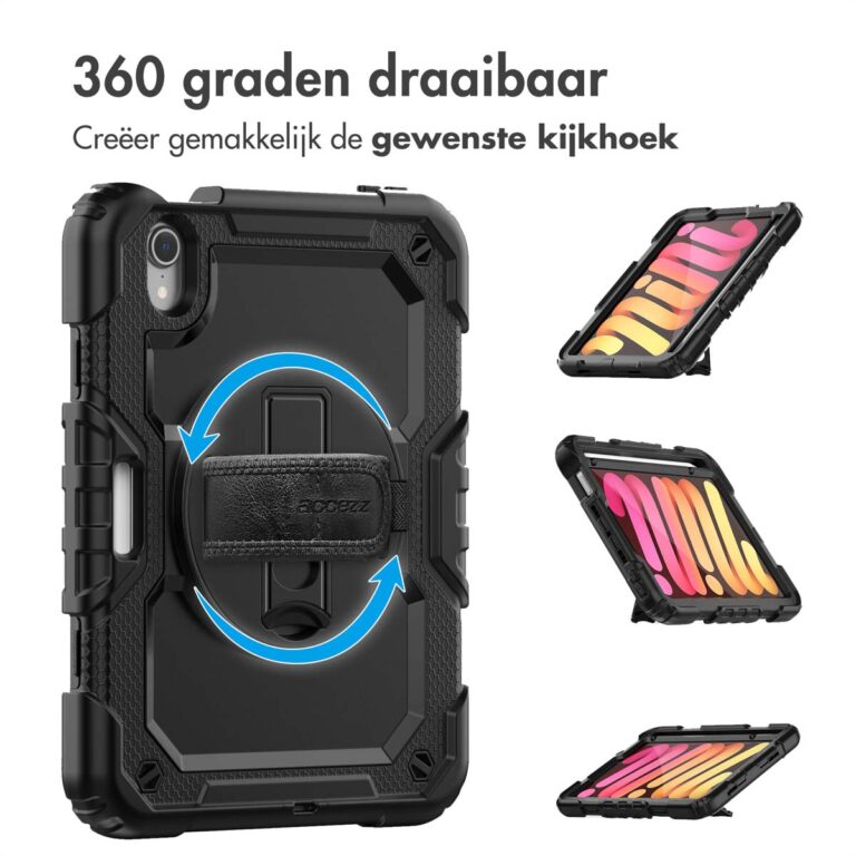 Accezz Rugged Backcover met schouderstrap Apple iPad Mini 7 (2024) / iPad Mini 6 (2021) - Zwart - Afbeelding 5