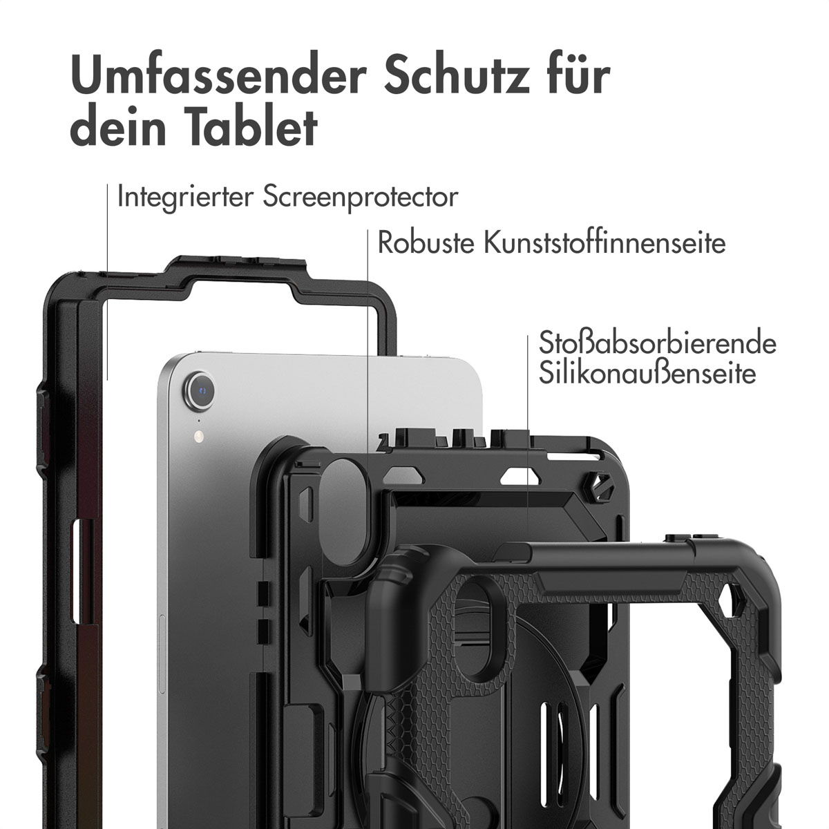 Accezz Rugged Backcover met schouderstrap Apple iPad Mini 7 (2024) / iPad Mini 6 (2021) - Zwart - Afbeelding 9