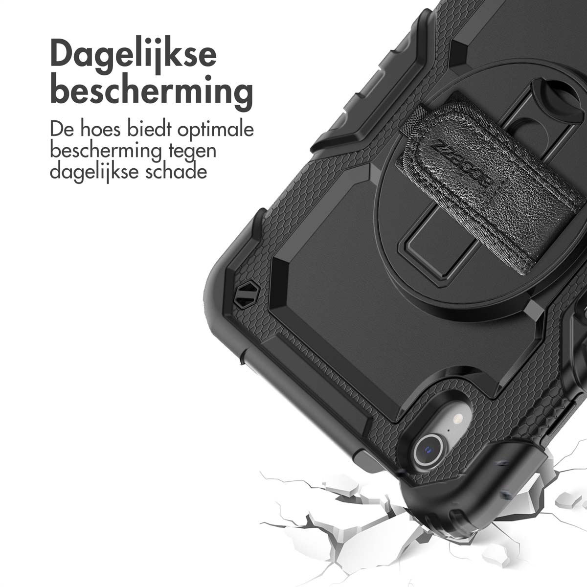 Accezz Rugged Backcover met schouderstrap Apple iPad Mini 7 (2024) / iPad Mini 6 (2021) - Zwart - Afbeelding 6