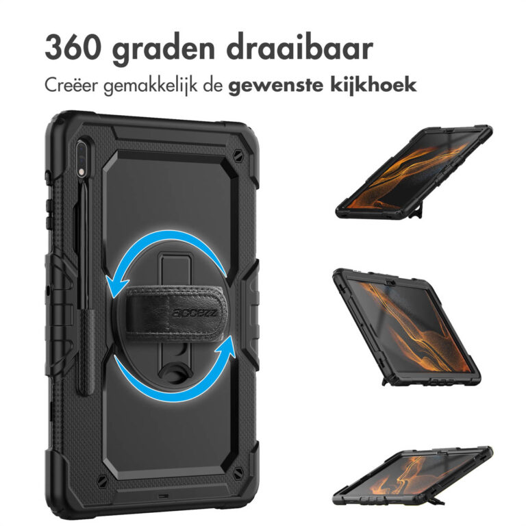 Accezz Rugged Backcover met schouderstrap Samsung Galaxy Tab S8 Plus / S7 Plus / S7 FE - Zwart - Afbeelding 6